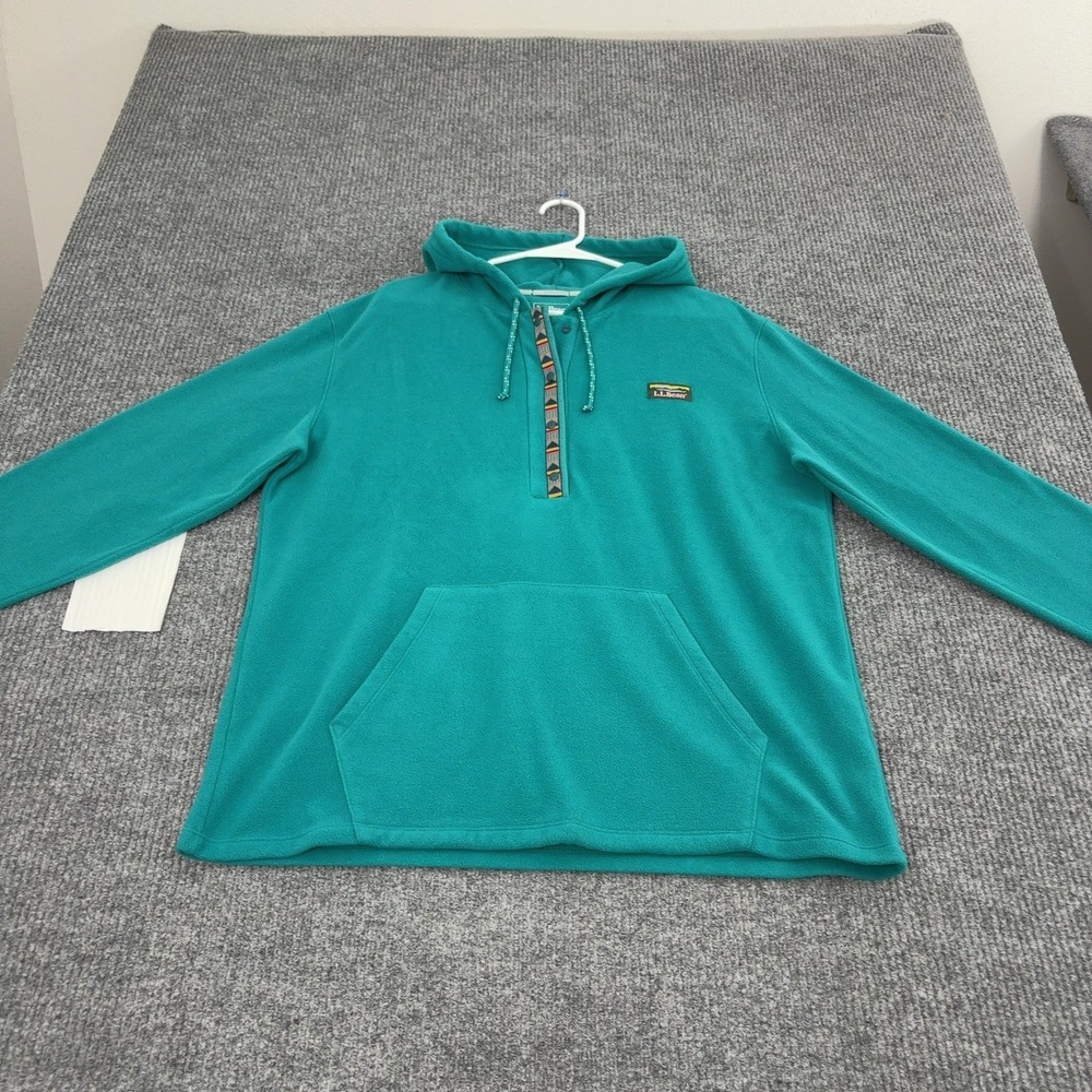 LL Bean Fleece Hoodie Womens XL Teal Polyester Snap Neck Outdoors Gorpcore